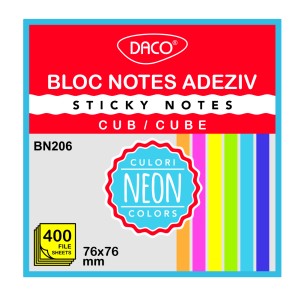 BLOC NOTES ADEZIV CUB 400 FILE 76X76 6 CUL DACO BN206