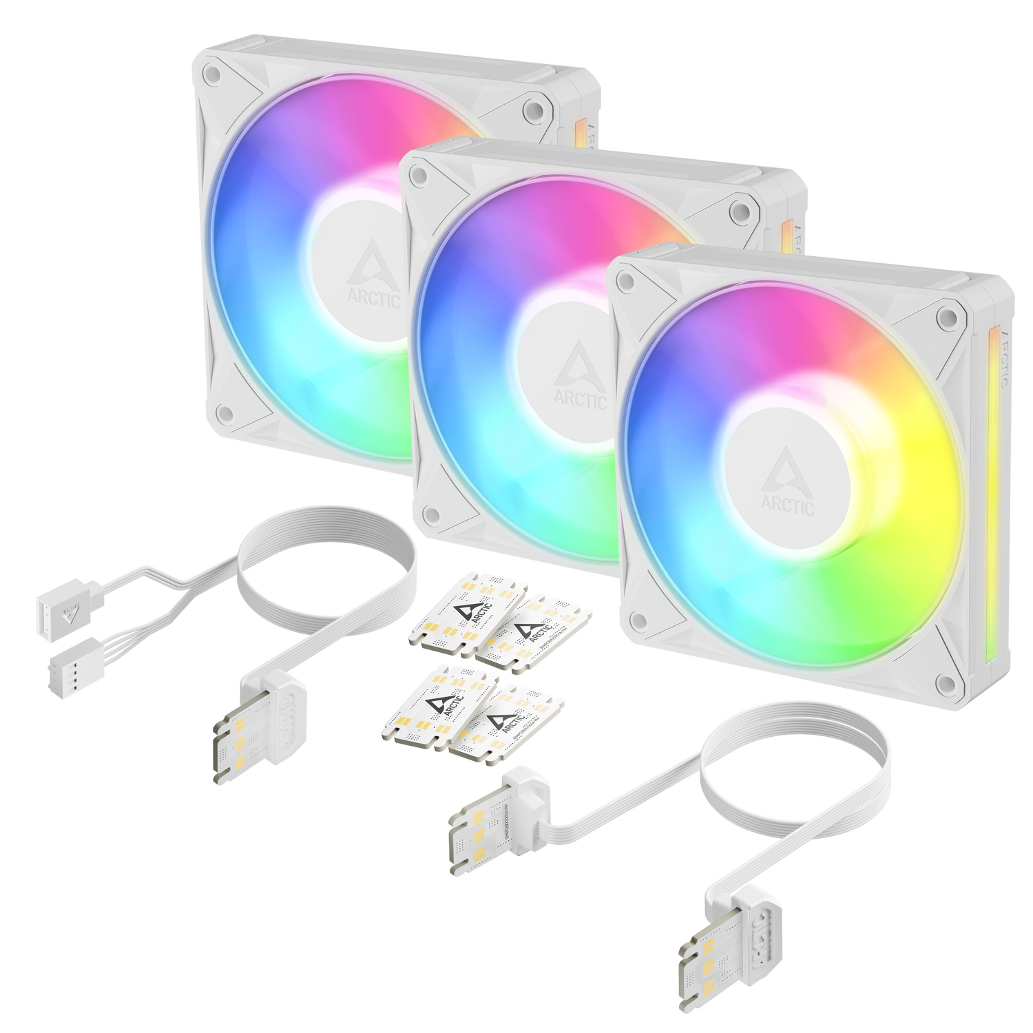 Set 3 ventilatoare Arctic "BioniX P12 A-RGB Wh", 120mm, 450 - 3000 RPM, FDB, 76 cfm, 4-Pin PWM | 3-pin ARGB, alb, "ACFAN00338A" - imagine 2