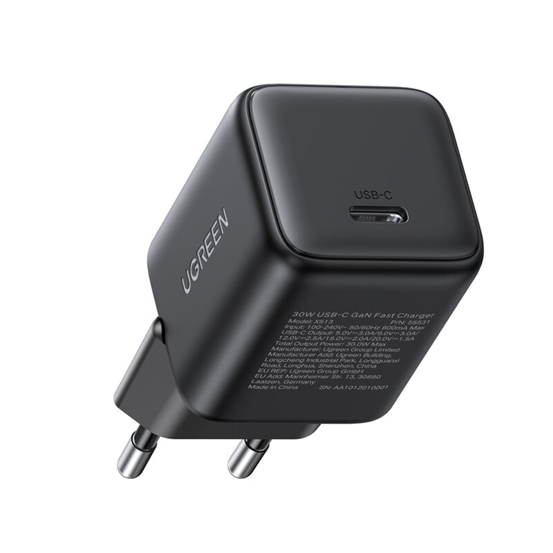 INCARCATOR retea Ugreen GaN "X513" Quick Charge 30W, 1 x USB Type-C, negru "65007" (timbru verde 0.18 lei)