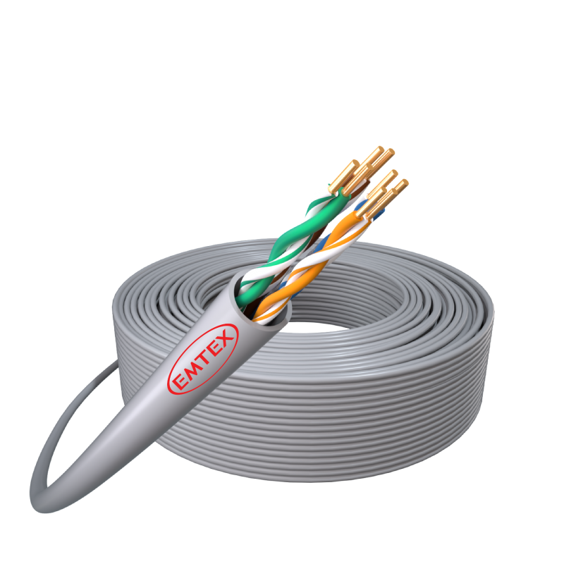 Cablu U/UTP, Cat.5e, Cupru, 24AWG/1, manta PVC, Eca, Fluke Pass, cutie 305m, gri - Emtex "EMT-UTP5E-24AWG.1-PVC-ECA"