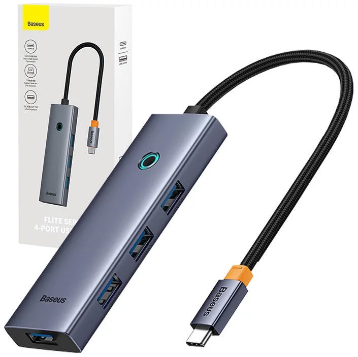 HUB USB Baseus UltraJoy 4 in 1, input USB Type-C, output 4 x USB 3.0, gri "B0005280A813-03" (timbru verde 0.18 lei) - 6932172630829