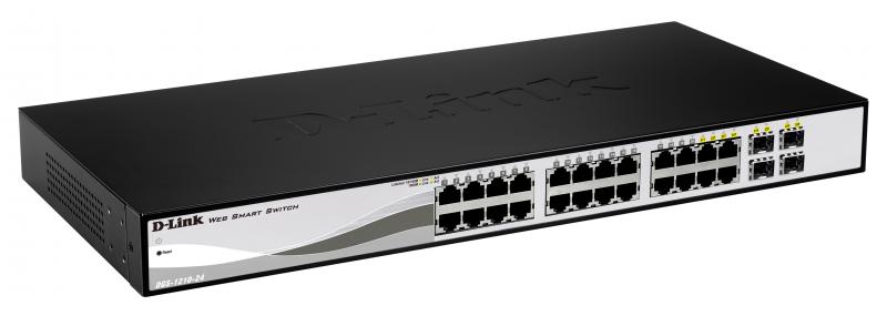SWITCH D-LINK SMART 24 porturi Gigabit + 4 porturi Combo SFP, carcasa metalica, rackabil, "DGS-1210-24" (timbru verde 2 lei)