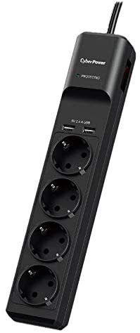 PRELUNGITOR CYBER POWER, Schuko x 4, conectare prin Schuko (T), USB x 2, cablu 1.8 m, 10 A, protectie supratensiune, negru, "P0420SUDO-DE" (timbru verde 0.18 lei)