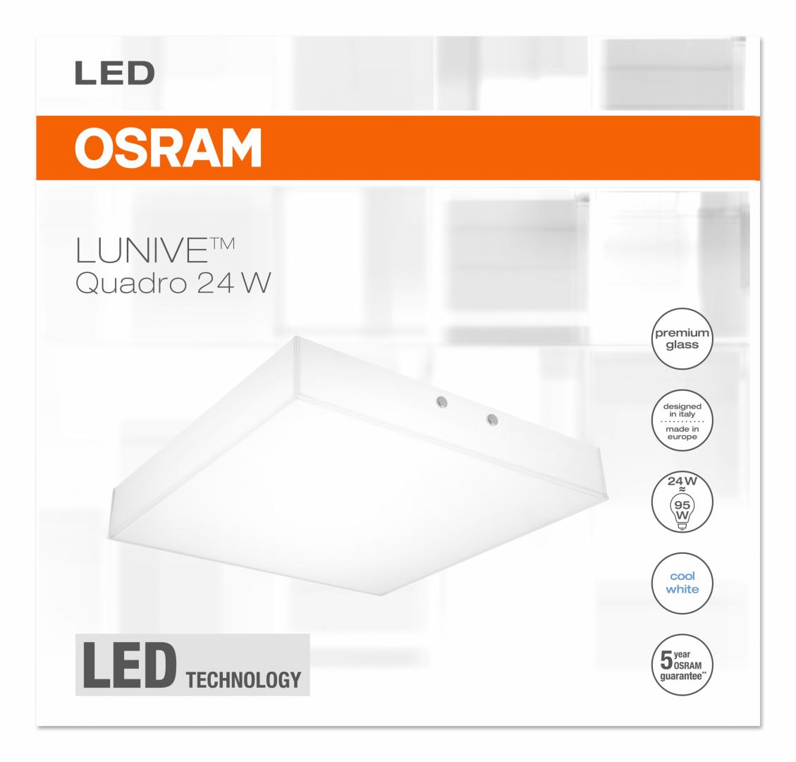PANOU LED OSRAM, LED, soclu integrat, putere 24 W, tip lumina alb, 1.520 lumeni, alimentare 220 - 230 V, "000004052899373587" (timbru verde 0.8 lei)