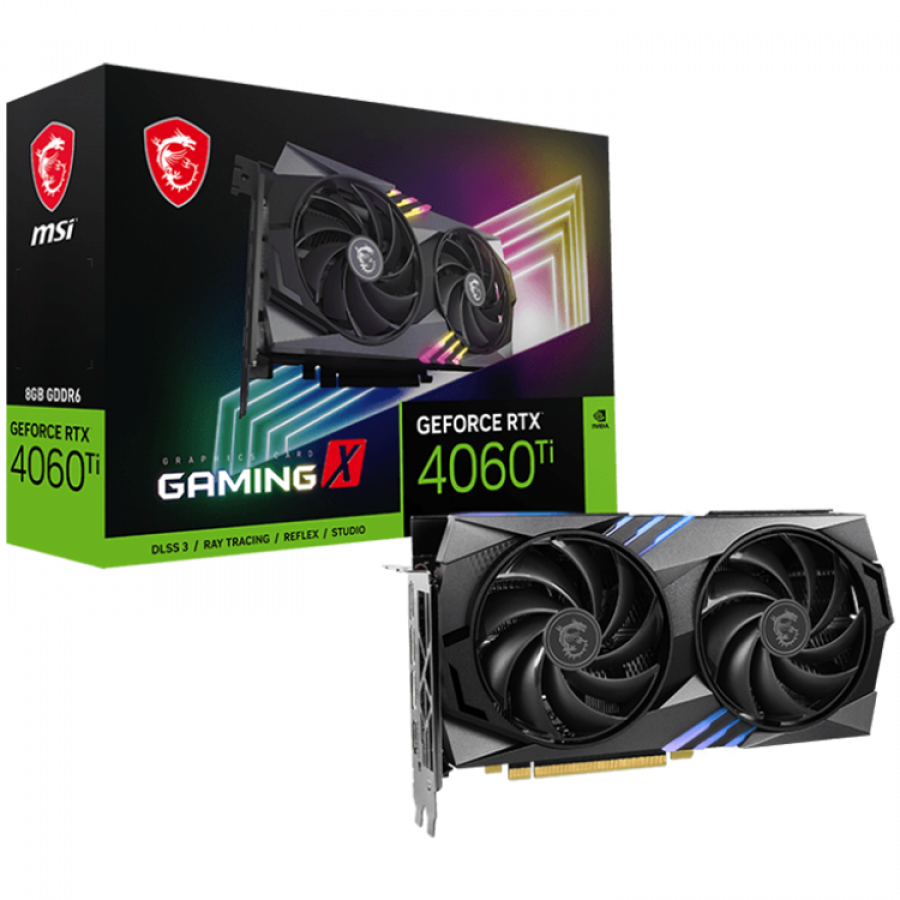 MSI Video Card Nvidia GeForce RTX 4060 Ti GAMING X 8G, 8GB GDDR6, 128bit, Effective Memory Clock: 18000MHz, Boost: 2655 MHz, PCIe 4.0, 3x DP 1.4a, HDMI 2.1a, Dual Fan, "RTX_4060_TI_GAMING_X_8G"