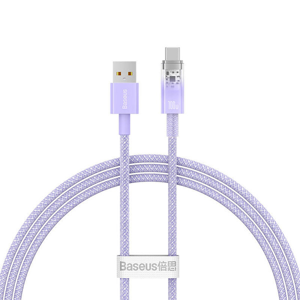 CABLU alimentare si date Baseus Explorer, Fast Charging Data Cable pt. smartphone, USB la USB Type-C 100W, senzor de temperatura, braided, 1m, violet "CATS010405" (timbru verde 0.08 lei) - 6932172629120
