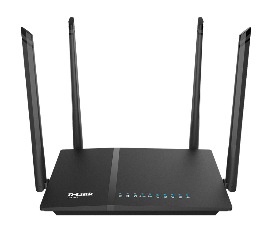 ROUTER D-LINK wireless 1200Mbps, 4 porturi Gigabit, 4 antene externe, USB 3G/4G suport, Dual Band AC1200 (867/300Mbps),45506863 "DIR-825/EE" (timbru verde 0.8 lei)