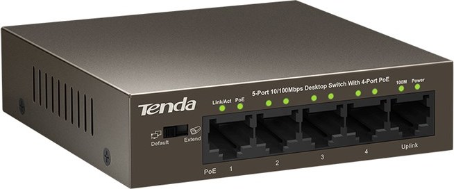 SWITCH PoE TENDA 5 porturi 10/100Mbps (4 PoE), IEEE 802.3at/af, carcasa metalica "TEF1105P-4-63W" (timbru verde 2 lei)