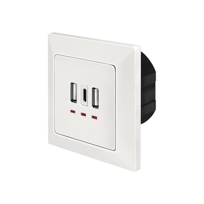 PRIZA LOGILINK, de perete, 2 x USB-A 5V/2.4A, 1 x USB-C 5V/3A, ingropata, martori LED, alb, "PA0254" (timbru verde 0.18 lei)