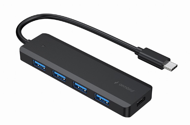 HUB extern GEMBIRD, porturi USB: USB-A 3.1 x 4, conectare prin USB Type-C, cablu 0.15 m, negru, "UHB-CM-U3P4P-01" (timbru verde 0.18 lei)