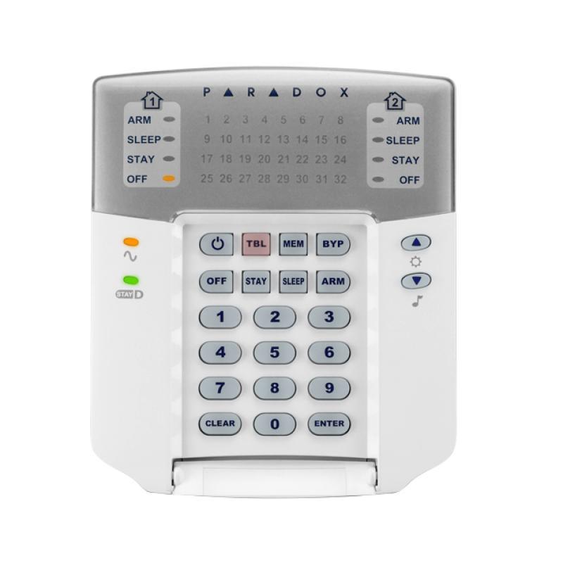 TASTATURA alarma Paradox, cu fir, 32 zone, compatibil: SP, MG Stay D, LED-uri indicatoare separate de stare pentru 2 partitii, "K32+" (timbru verde 0.18 lei)