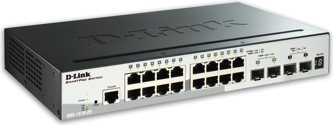 SWITCH D-LINK SMART 16 porturi Gigabit. + 2 porturi SFP + 2 porturi 10G SFP+, carcasa metalica, rackabil, "DGS-1510-20" (timbru verde 2 lei)