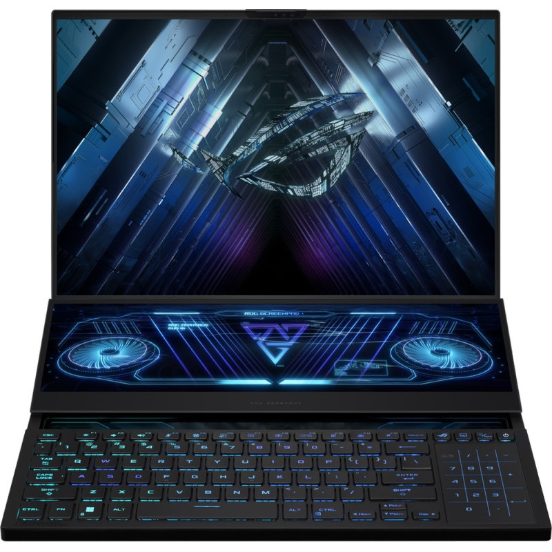 NB Asus 16 inch QHD+, WQXGA ScreenPad Plus AMD Ryzen 9 7945HX 5.4 GHz Mem 32 GB SSD 1 TB RTX 4080 Video 12GB LAN 1xHDMI FHD 1080P cam 2.67 kg WIN 11 Pro Black "GX650PZ-NM062X" ((timbru verde 3.5 lei)