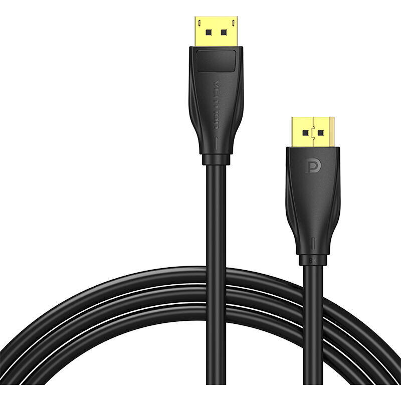 Cablu video Vention, DisplayPort(T) la DisplayPort(T), 2m, rezolutie maxima 8K la 60Hz/4K la 120Hz, conectori auriti, cupru/argint, invelis PVC, negru, "HCDBH" (timbru verde 0.18lei) - 6922794762077