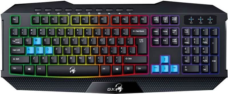 TASTATURA GENIUS gaming USB, multimedia, 104 taste + 10 taste multimedia, iluminare 7 culori, black, "Scorpion K215" "31310474100" (timbru verde 0.8 lei)