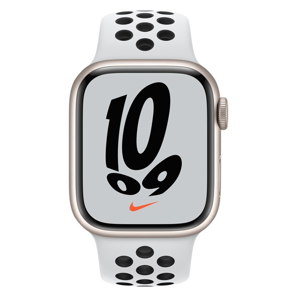 SMARTWATCH Apple Watch Nike S7 GPS, 41mm Starlight Aluminium Case with Pure Platinum/Black Nike Sport Band "mkn33wb/a" (include timbru verde 0.45 lei)