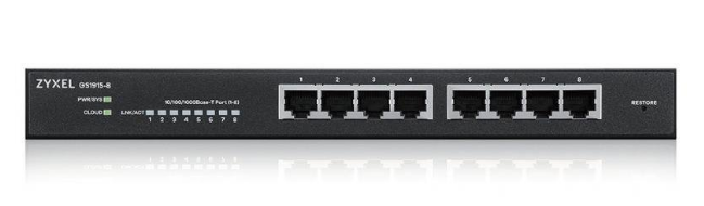 ZYXEL | GS1915-8-EU0101F | GS1915-8 | Switch | Smart Managed Standalone/ Nebula Cloud | Layer 2 | Porturi 8 Gigabit | Fanless, "GS1915-8-EU0101F" (timbru verde 2 lei)