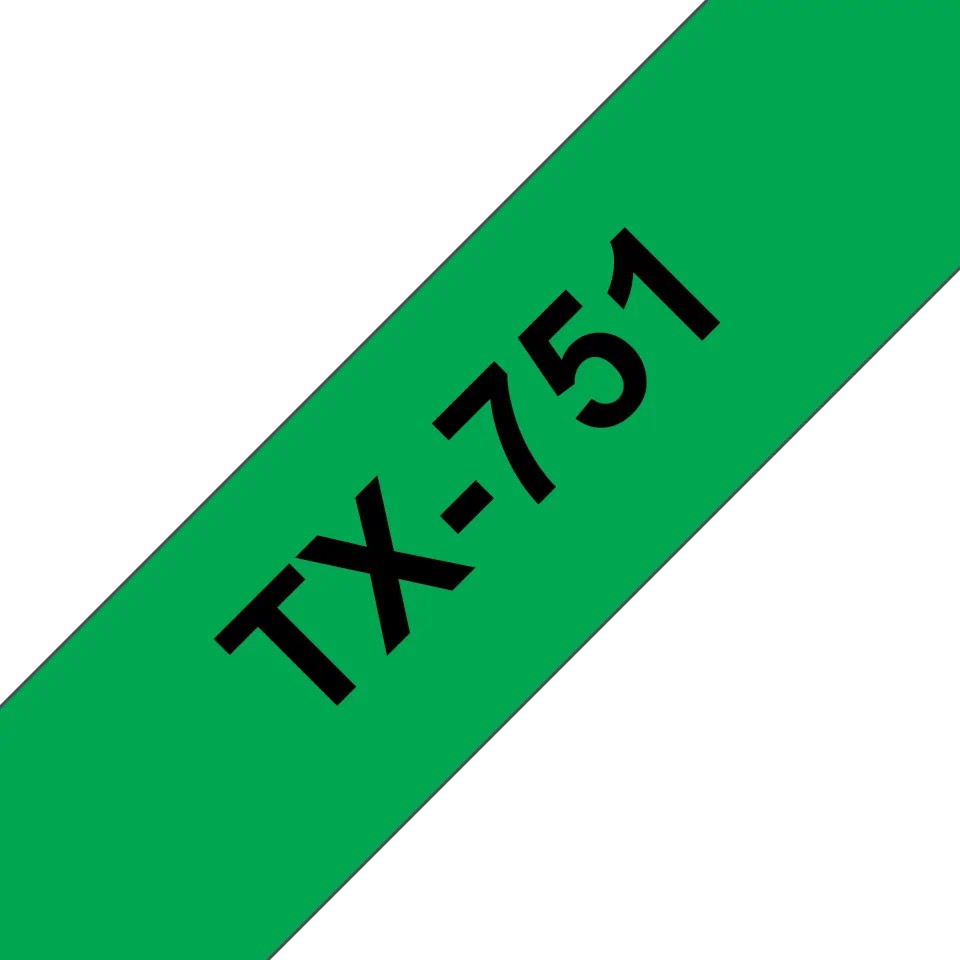 Banda laminata Original Brother Black on Green, TX751, pentru D600|E500|E550|H500|P700|P710|P750|330|350|520|540|580|1400|1500|1600|1650|2200|2210|2300|2310|2400|2410|2430|2500|2600|2610|2700|2710|2730|2730|7500|7600, 24mm, incl.TV 0 RON, "TX751"