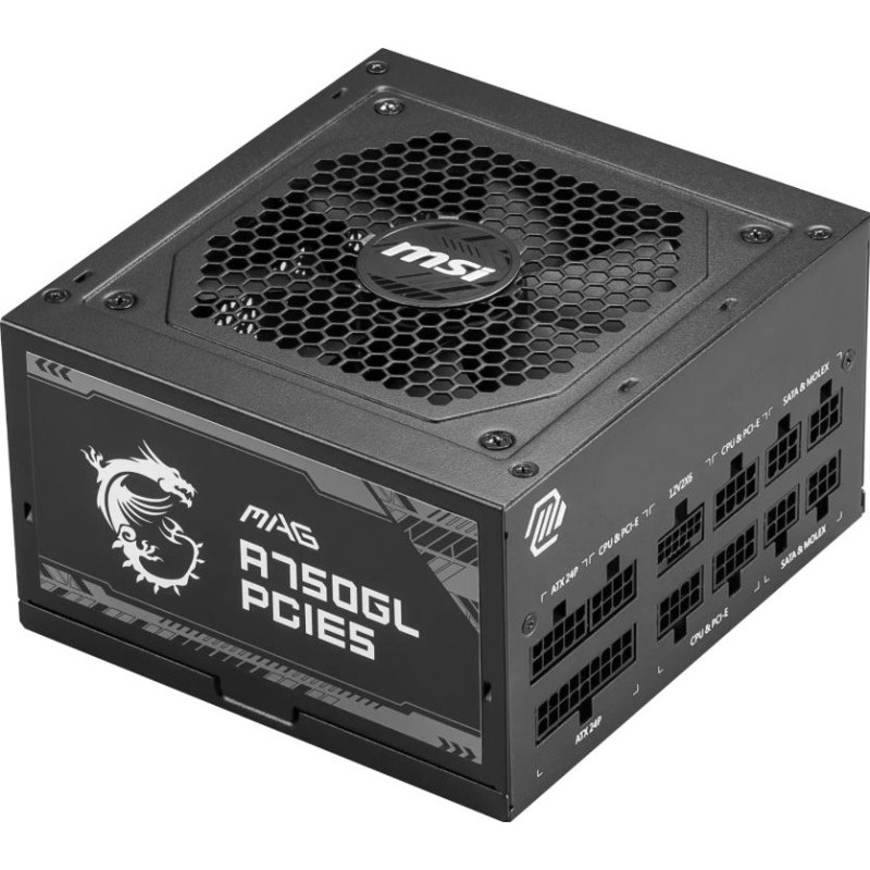 MSI MAG A750GL PCIE5, 750W, 80 Plus Gold, ATX FF, 100~240 Vac Input Voltage, 120 mm Fan, 140 x 150 x 86mm, Active,2xEPS, 4XPCi-E, 8xSATA, 4xMOLEX, 1xFDD, 7Y "MAG_A750GL_PCIE5" (timbru verde 2 lei)