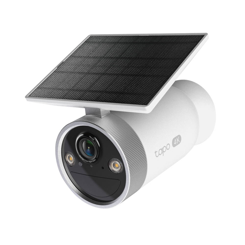 CAMERA IP Exterior TP-LINK, panou solar inclus, acumulator integrat 7800mAh pana la 180 zile autonomie, IP66, dist. IR 15 m, tip lentila fixa 3.16 mm, 8 Mpx 4K, wireless 2.4Ghz, mic, plastic, slot SD card, "Tapo C465" (timbru verde 0.8 lei)