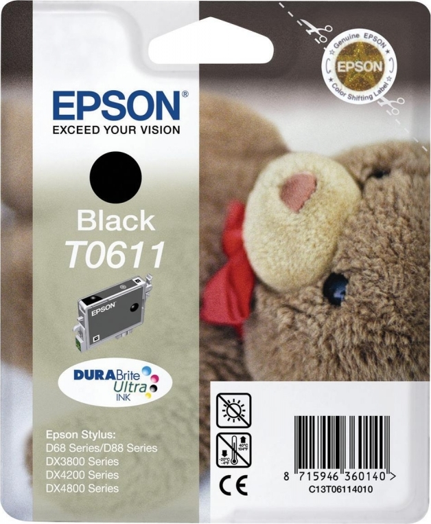Cartus Cerneala Original Epson Black, T0611, pentru D88|D68PE|DX4800|DX4850|DX4200|DX4250|DX3800|DX3851, , (timbru verde 0.15 lei), "C13T06114010"(RAPO)