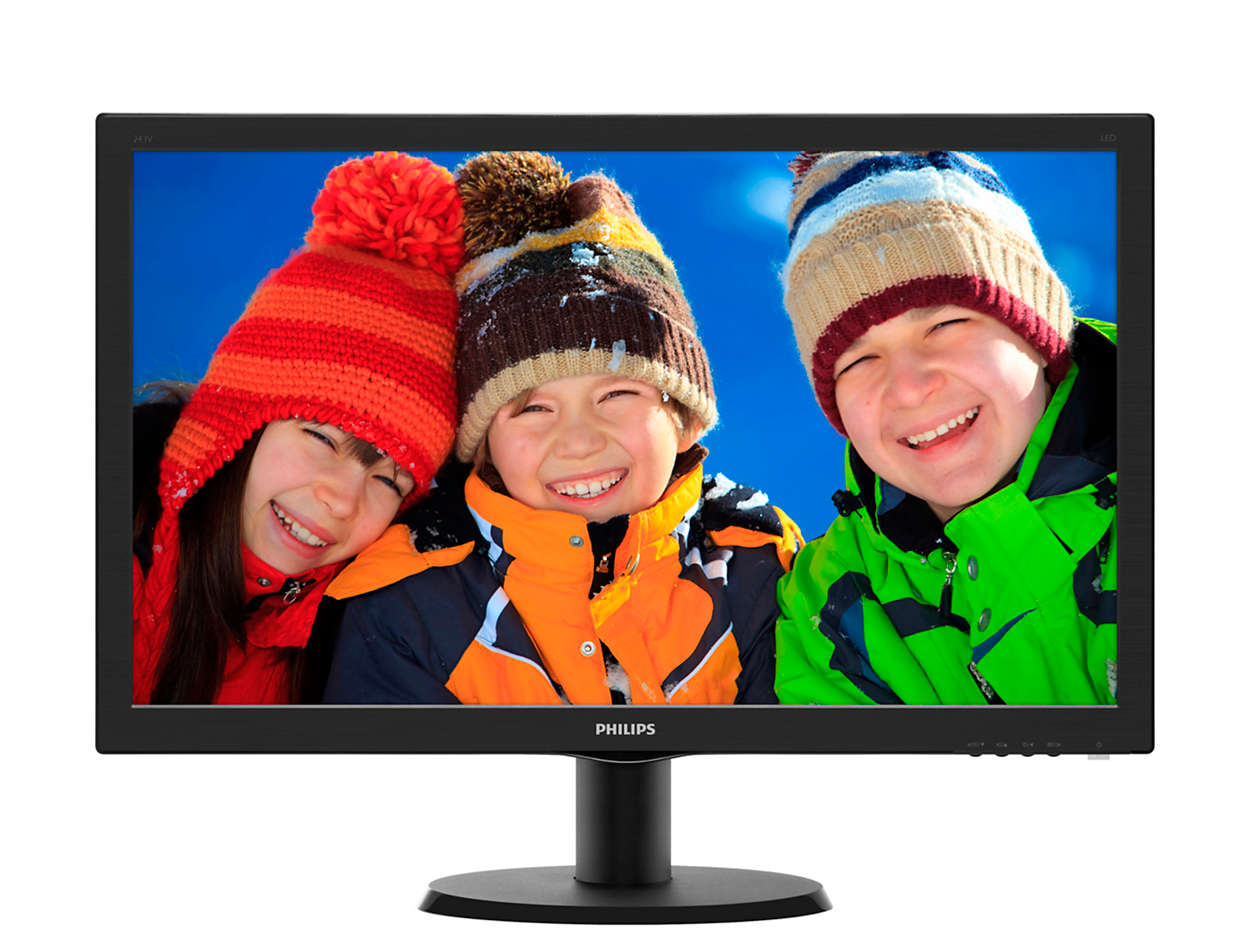 MONITOR PHILIPS 23.6", home, office, TN, Full HD (1920 x 1080), Wide, 250 cd/mp, 1 ms, VGA, DVI, HDMI, "243V5LHAB/00" (timbru verde 7 lei)