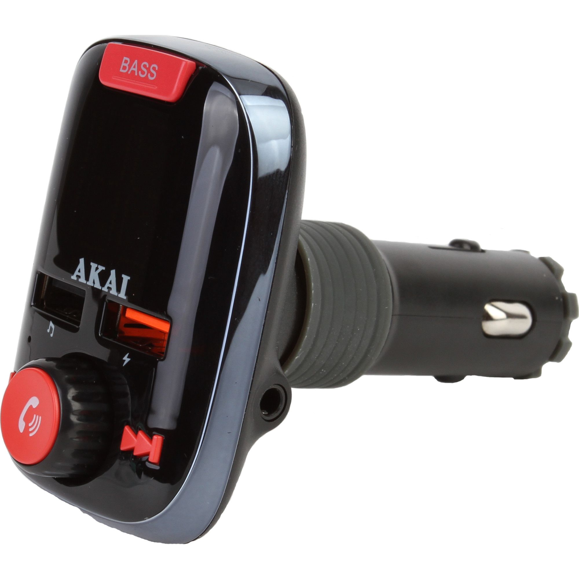 MODULATOR FM AKAI, Bluetooth 5.0, quick charge QC3.0, format MP3 | WMA, USB x 2, SD, montare la priza auto, "FMT-74BT" (timbru verde 0.18 lei)