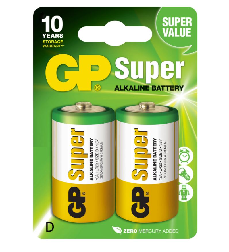 Baterie GP Batteries, Super Alcalina D (LR20) 1.5V alcalina, blister 2 buc. "GP13A-2UE2" "GPPCA13AS005" - 17154 (timbru verde 0.16 lei)