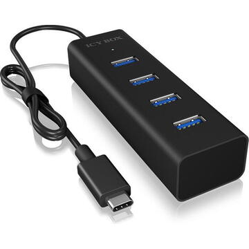 HUB extern Icy Box, porturi USB: USB 3.0 x 4, conectare prin USB Type-C, aluminiu, negru, "IB-HUB1409-C3" (timbru verde 0.8 lei)