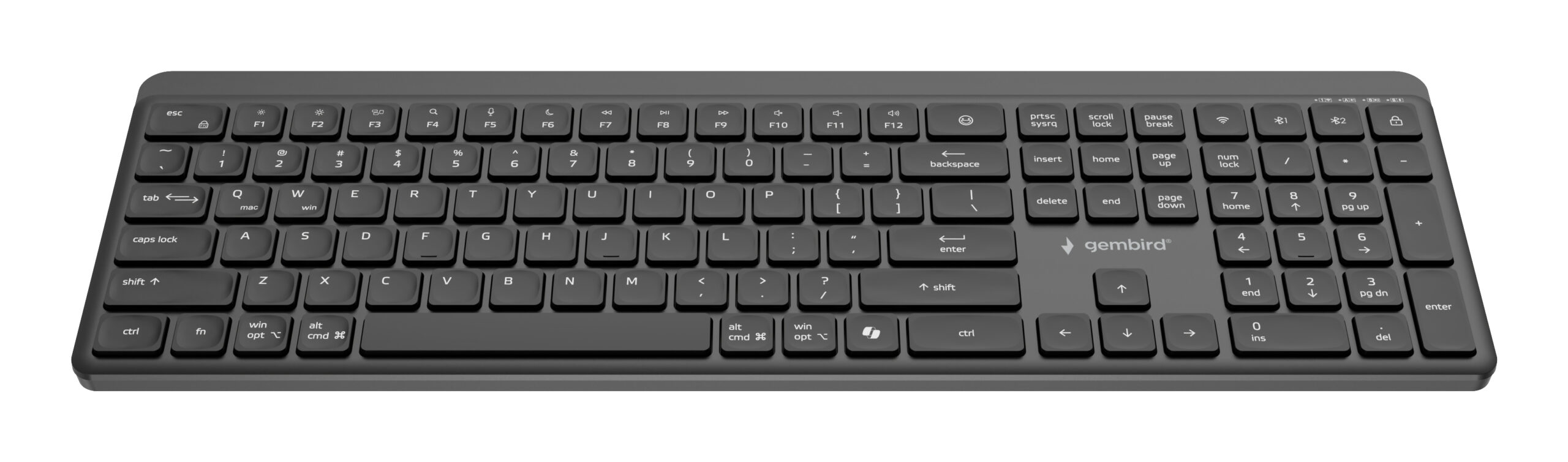 TASTATURA GEMBIRD wireless, dual-mode BT v5.1 + 2.4Ghz, 110 taste, Li-ion 300mAh, USB-C, black, "KB-WPS-03" - imagine 2