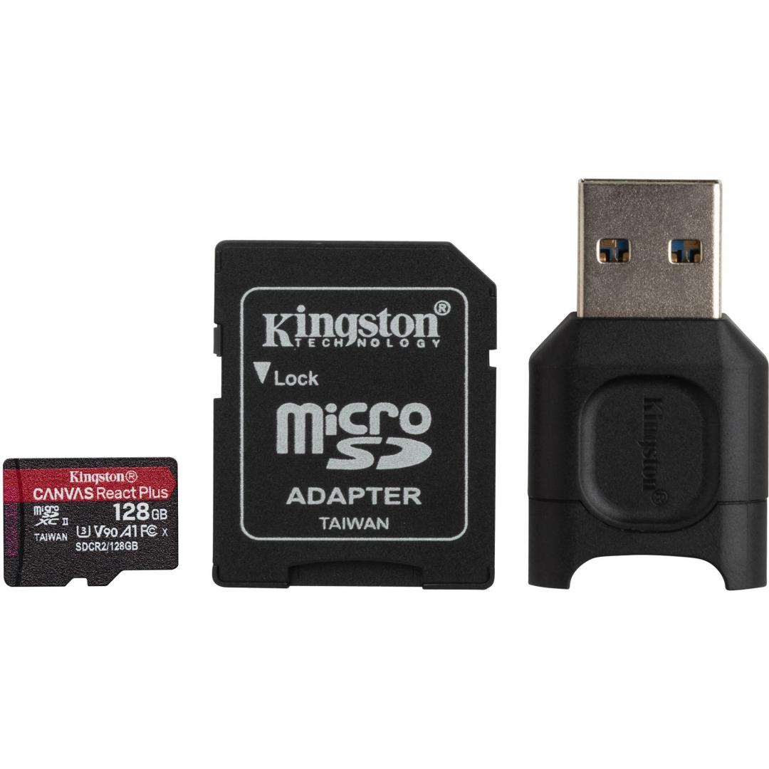 CARD READER KINGSTON, 128 GB, MicroSDXC, clasa 10, standard UHS-II U3, "MLPMR2/128GB" (timbru verde 0.03 lei)