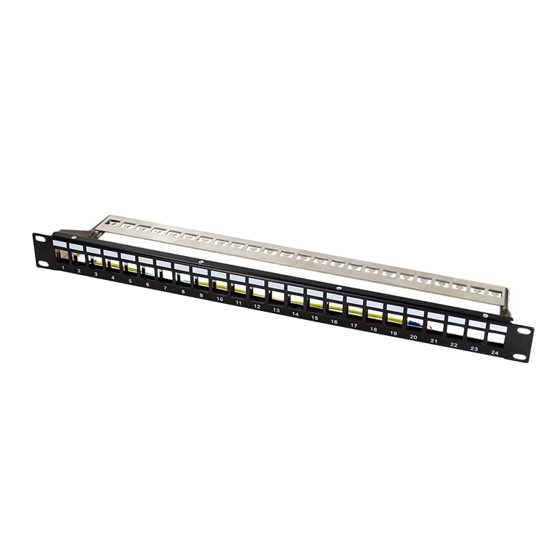 PATCH PANEL LOGILINK 24 porturi, Keystone, ecranate, 1U pentru rack 19", management cabluri spate, M6 kit montare, black, "NK4058"