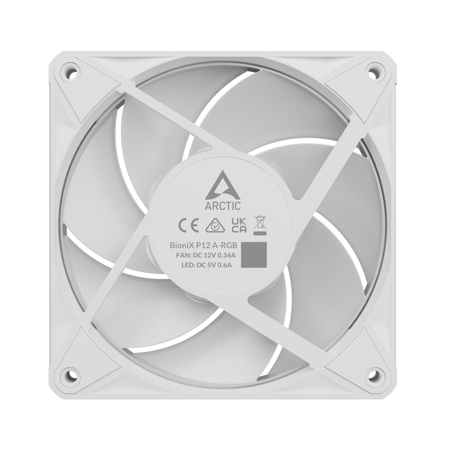 Set 3 ventilatoare Arctic "BioniX P12 A-RGB Wh", 120mm, 450 - 3000 RPM, FDB, 76 cfm, 4-Pin PWM | 3-pin ARGB, alb, "ACFAN00338A" - imagine 8
