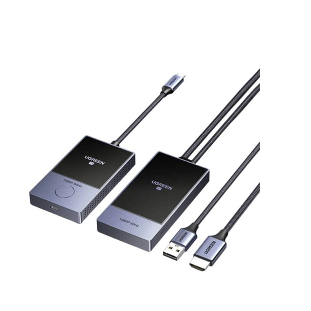 EXTENDER VIDEO Wireless Ugreen, "CM737" , rez. maxima 1080P/60Hz, max. 30M, contine 1 transmitter:1 × USB-C (T), 1 × USB-C(M)(PD 60W) si 1 receiver:1 × HDMI(T), 1 × USB(T), metalic, gri "35031A" (timbru verde 0.8 lei) - 6941876248704