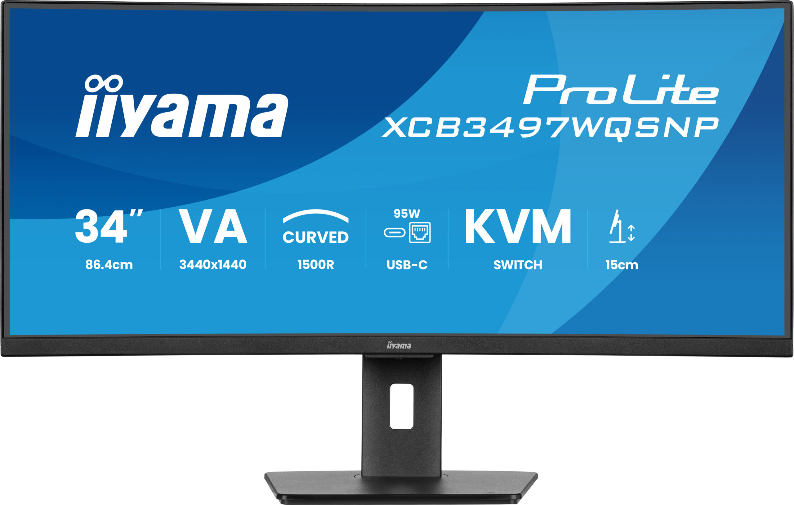 Monitor VA LED Iiyama 34" XCB3497WQSNP-B1, WQHD (3440 x 1440), HDMI, DisplayPort, Boxe, Ecran curbat (Negru) "XCB3497WQSNP-B1" - imagine 3