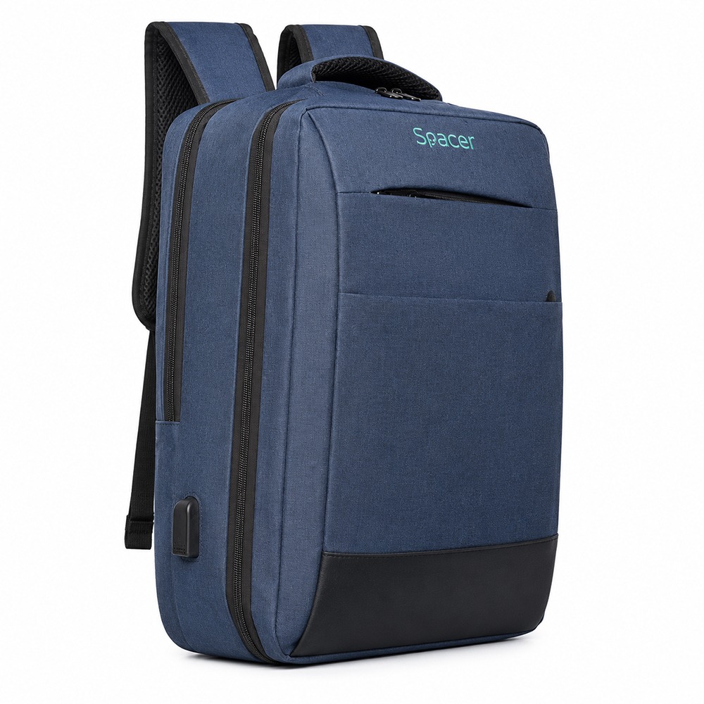 RUCSAC SPACER NEW YORK BLUE, pt. notebook de max. 17", 2 Compartimente, buzunar frontal, compartiment travel, troler strap, waterproof, poliester, albastru, " NEW-YORK-BL", 45506981 "SPBP-NEW-YORK-BL"