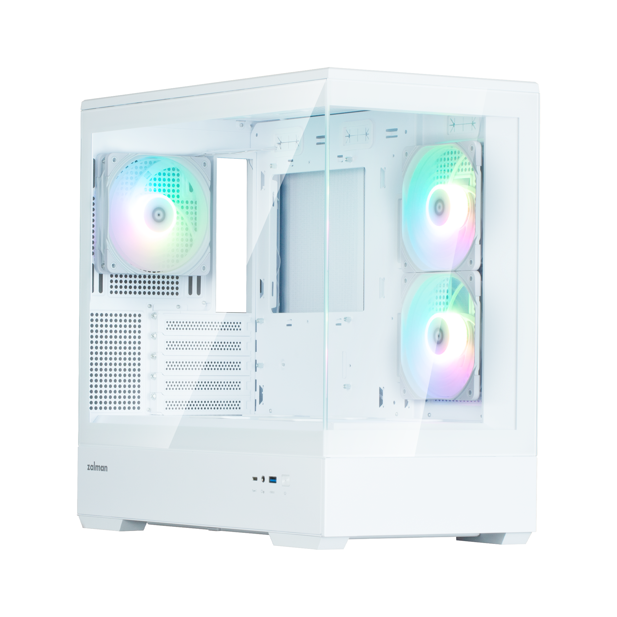 CARCASA Zalman "P30 v2", mini tower, gaming, fara sursa, suporta 9xfan, 3xfan inclus, PSU shroud, USB Type-C x 1, USB 3.1 gen1 x 1, audio+mic, 5 sloturi expansiune, alb, "P30 White V2" (timbru verde 0.24lei)