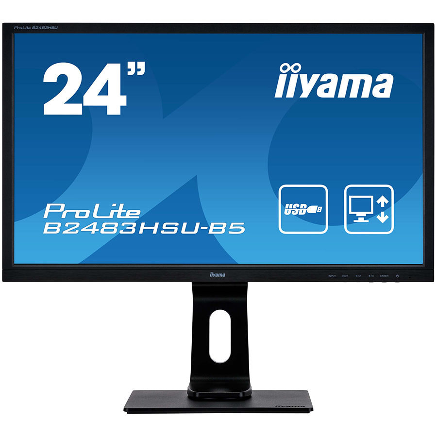 IIYAMA Monitor 24" VA-panel, 1920x1080, 4ms, 15cm Height Adj. Stand, Pivot, 250cd/m2, HDMI, DisplayPort, USB-HUB, Speakers (23,8"VIS) "XB2483HSU-B5" (timbru verde 7 lei)