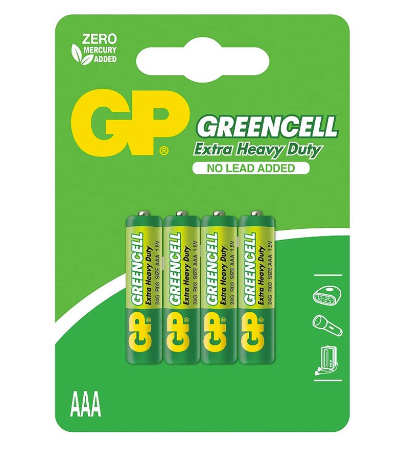 Baterie GP Batteries, Greencell AAA (LR03) 1.5V carbon zinc, blister 4 buc. "GP24G-IUE4" "GPPCC24UC187" (timbru verde 0.08 lei)