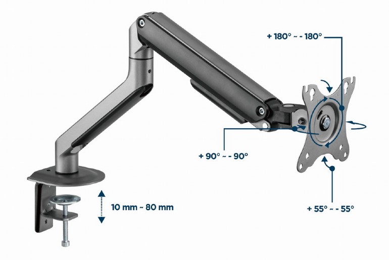 SUPORT de birou Gembird, pt 1 TV/monitor plat, diag. max 17-32 inch, rotatie, inclinare, pivotare, max 9 kg, space-grey, "MA-DA1-05"