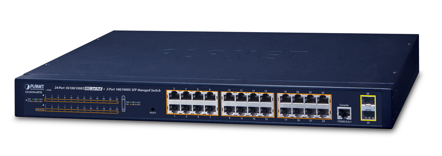 NET SWITCH 24PORT 1000M POE+/GS-4210-24P2S PLANET "GS-4210-24P2S" (timbru verde 2 lei)