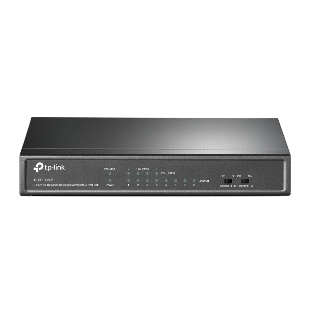 SWITCH PoE TP-LINK 8 porturi 10/100Mbps (4 PoE), IEEE 802.3af, carcasa metalica "TL-SF1008LP" (timbru verde 2 lei)