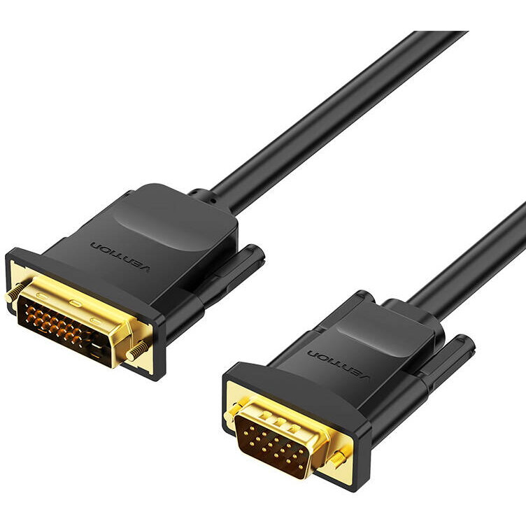 Cablu video Vention, DVI-D(T) la VGA(T), 1.5m, rezolutie maxima 1080p la 60 Hz, conectori auriti, cupru, invelis PVC, negru, "EABBG" (timbru verde 0.18lei) - 6922794732896