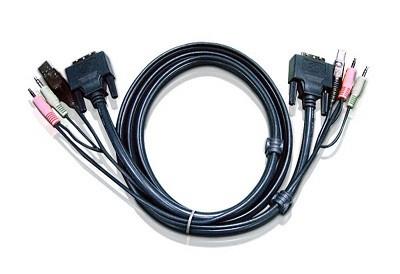 CABLU KVM ATEN cablu 3 in 1, conector tip USB (T) | 3.5 mm Jack (T) x 2 | DVI-D (T), "2L-7D02U" (timbru verde 0.8 lei)
