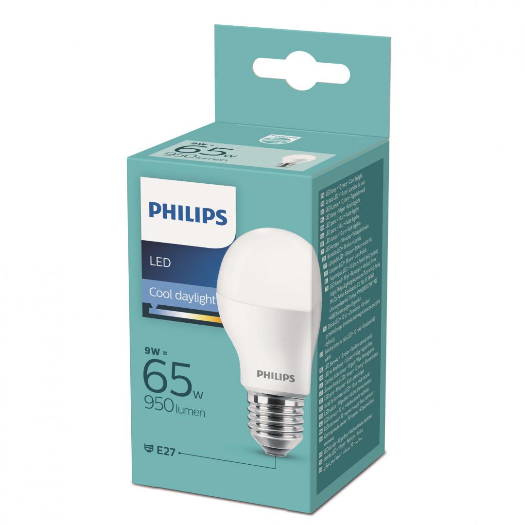 BEC LED Philips, soclu E27, putere 9W, forma clasic, lumina alb rece, alimentare 220 - 240 V, "000008718699630607" (timbru verde 0.45 lei)