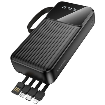 POWER BANK Borofone "BJ76A", 20000mAh, 15W, 2 x USB; 1 x USB Type-C, include cablu : USB Type-C, Iphone Lightning, microUSB si USB-A total 5V/2A, negru "6941991120053" (timbru verde 0.98 lei)