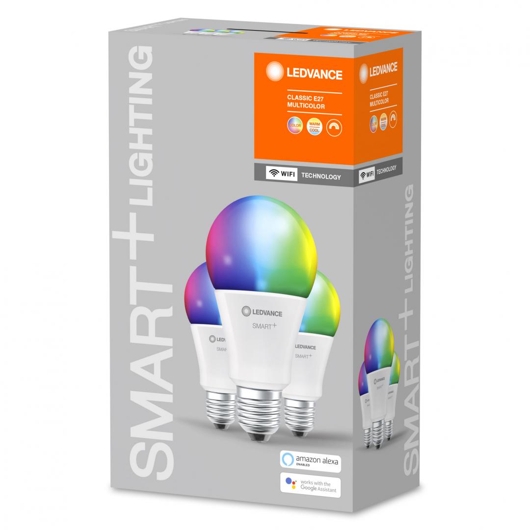 SET 3 becuri smart LED Osram, soclu E27, putere 14W, forma clasic, lumina multicolora, alimentare 220 - 240 V, "000004058075485877" (timbru verde 1.35 lei)