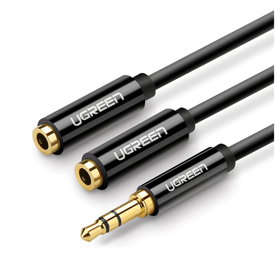 CABLU audio Ugreen, "AV134" stereo 3.5 mm jack (T) la 2 x 3.5 mm jack (M), 0.25 m, conectori auriti, negru "20816" (timbru verde 0.18 lei) - 6957303828166