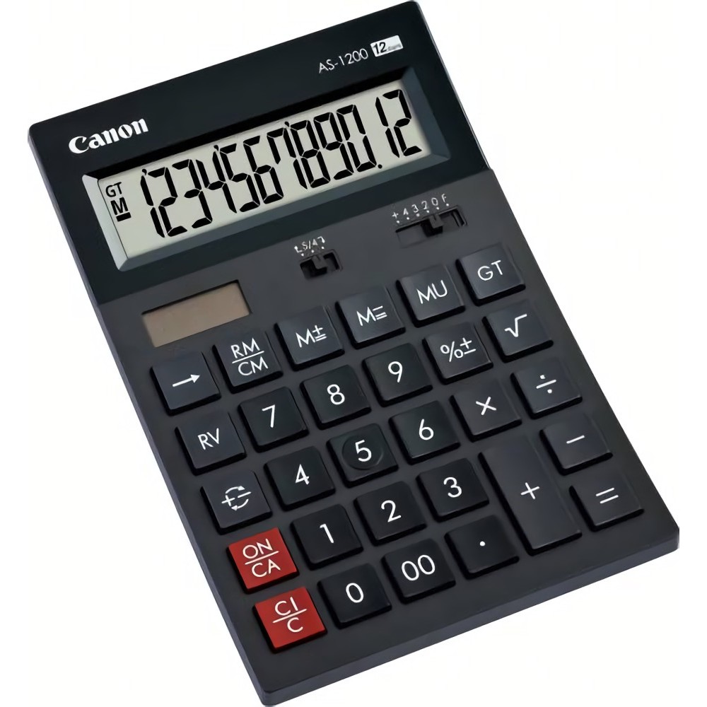 Calculator de birou CANON, AS-1200, ecran 12 digiti, alimentare solara si baterie, negru, "BE4599B001AA" (timbru verde 0.18 lei)