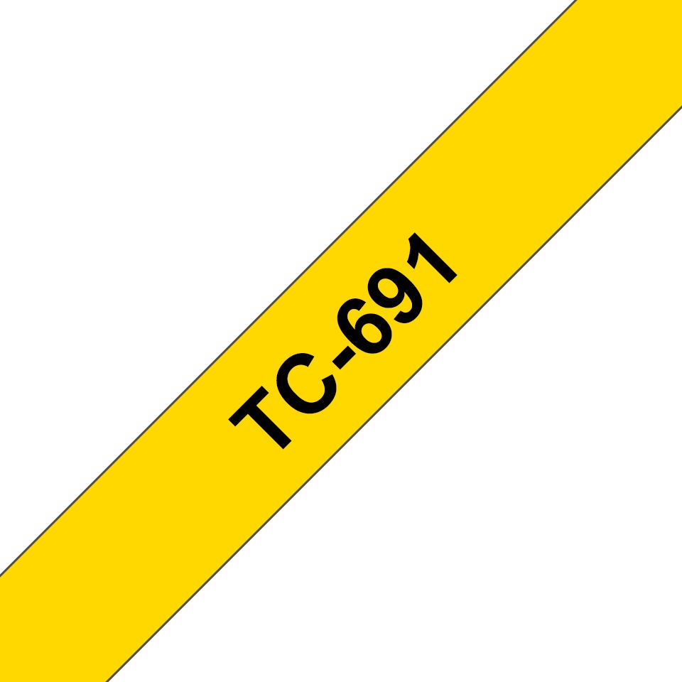 Banda Laminata Original Brother Black on Yellow, TC691, pentru E105|E110|H100|H101|H105|H110|H111|P300|128|200|1000|1010|1090|1100|1120|1130|1160|1170|1180|1190|1200|1230|1280|1290|6100|7100|ST1150, 9mm, incl.TV 0 RON, "TC691"